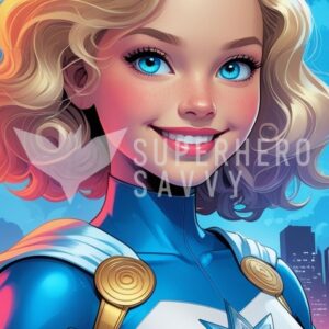 Blue and White Female Superhero
