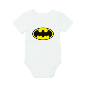Classic Batman logo babygrow for infants with yellow emblem