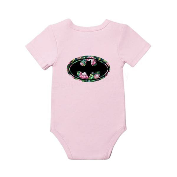 South African Protea floral patterned Batman logo babygrow