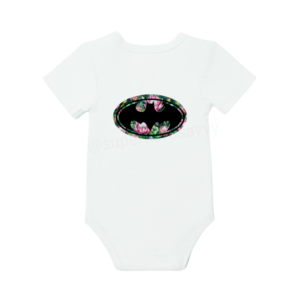 South African Protea floral patterned Batman logo babygrow