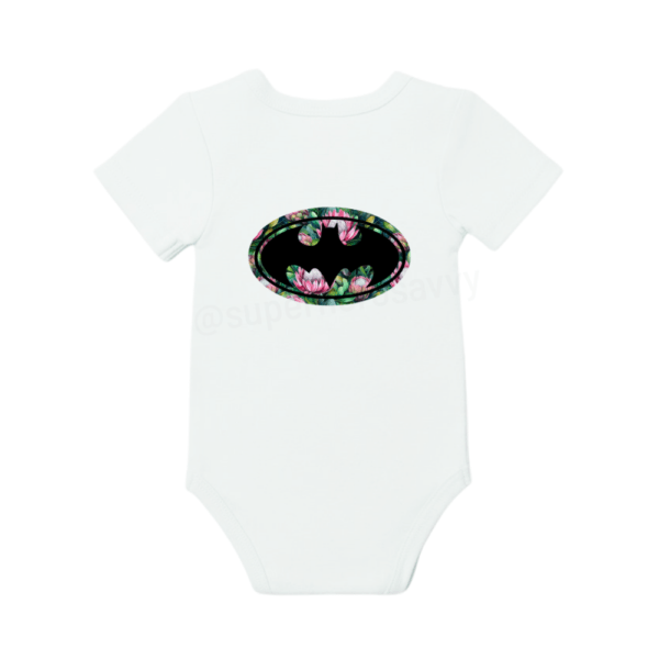 South African Protea floral patterned Batman logo babygrow
